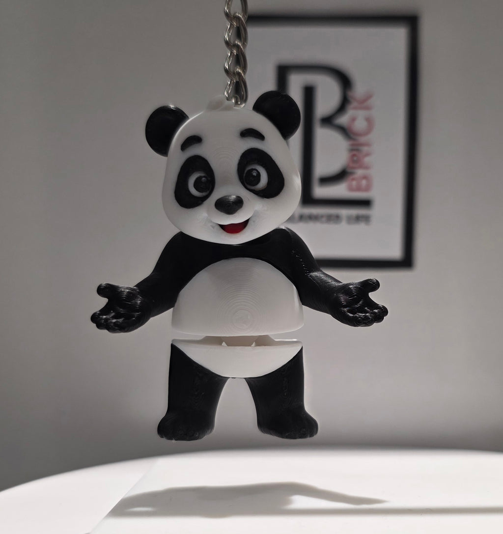 Articulated Panda Bear Minifigure Collectible Keychain.
