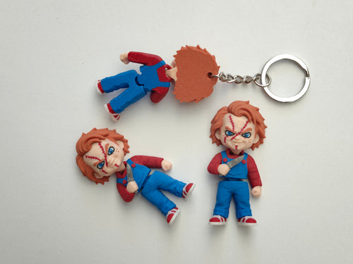 Articulated Chucky Minifigure Collectible Keychain.
