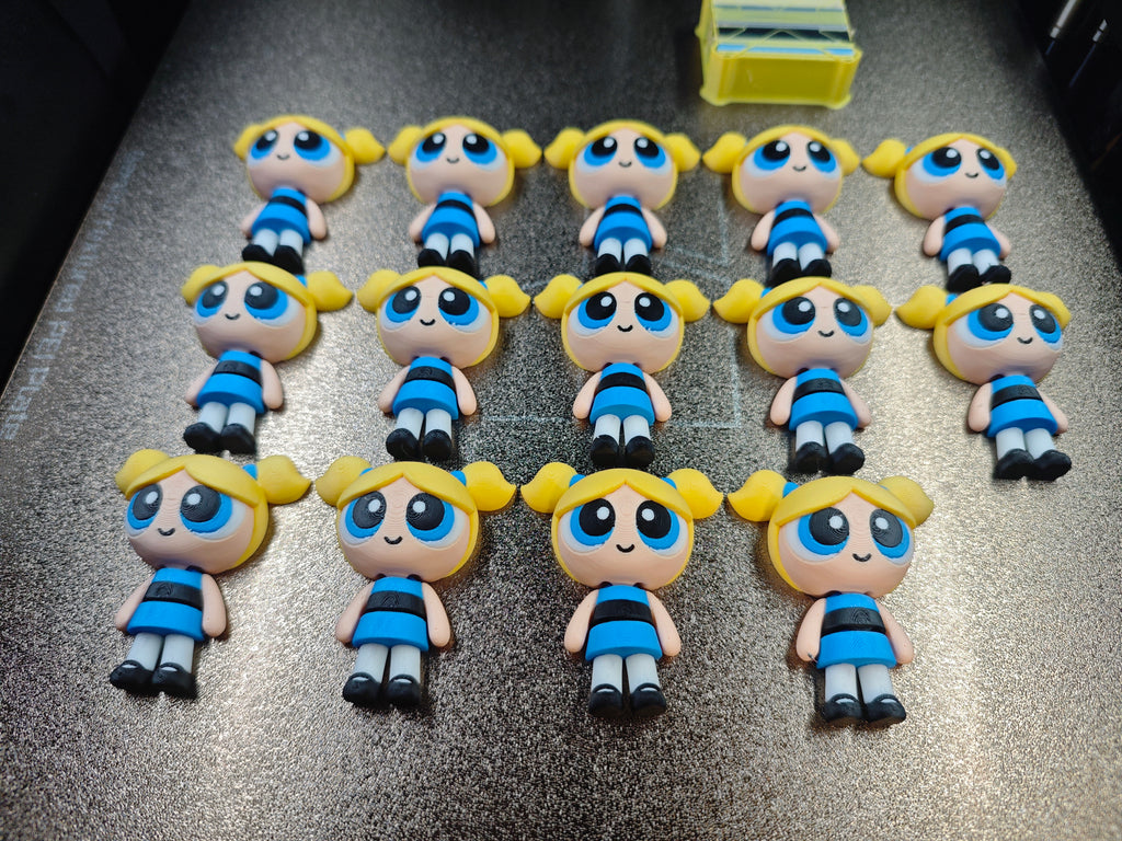 Articulated Powerpuff Girls Minifigure Collectible Keychain (Bubbles, Buttercup and Blossom)