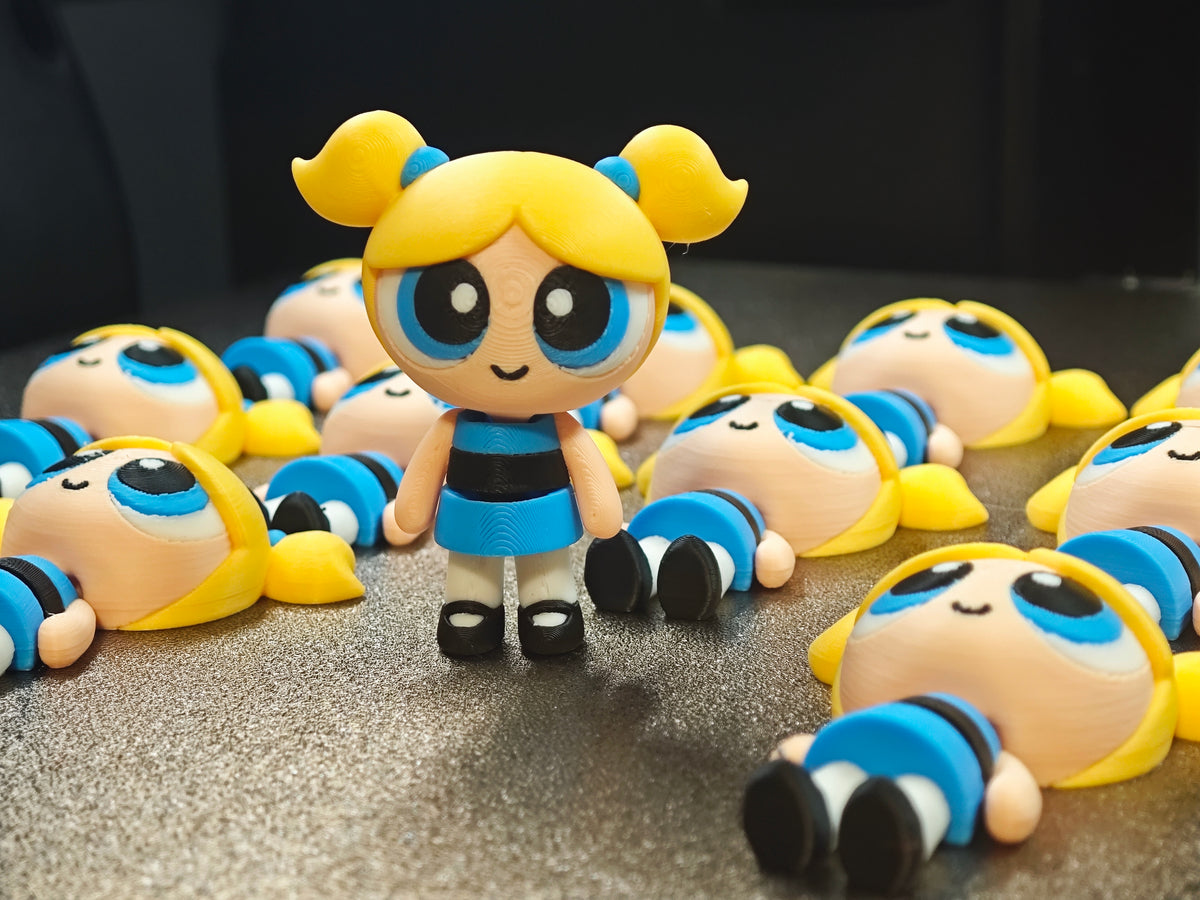 Articulated Powerpuff Girls Minifigure Collectible Keychain (Bubbles, Buttercup and Blossom)