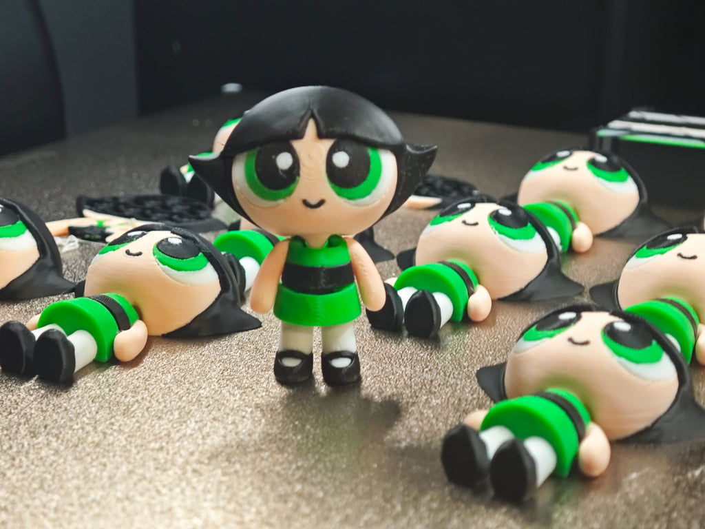 Articulated Powerpuff Girls Minifigure Collectible Keychain (Bubbles, Buttercup and Blossom)