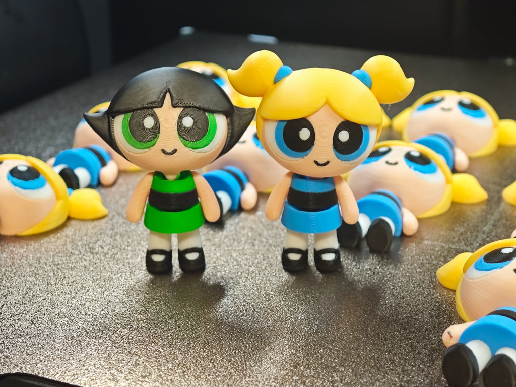 Articulated Powerpuff Girls Minifigure Collectible Keychain (Bubbles, Buttercup and Blossom)