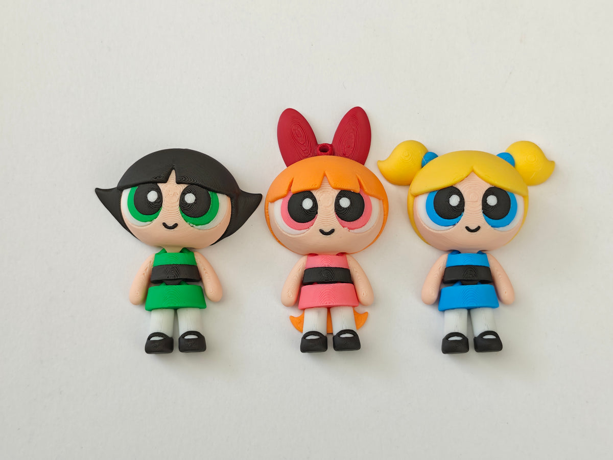Articulated Powerpuff Girls Minifigure Collectible Keychain (Bubbles, Buttercup and Blossom)