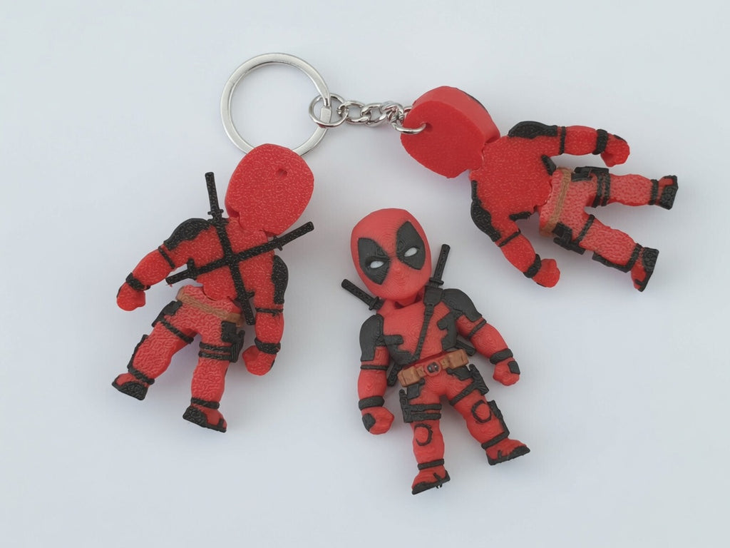 Articulated Deadpool Minifigure Collectible Keychain.