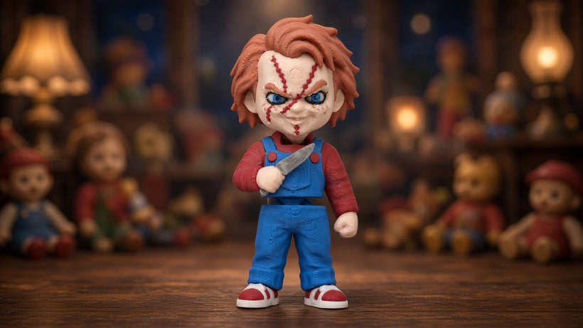 Articulated Chucky Minifigure Collectible Keychain.