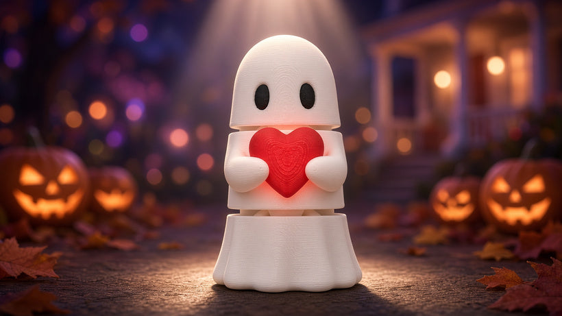 Articulated Ghost with a Heart Minifigure Collectible Keychain.