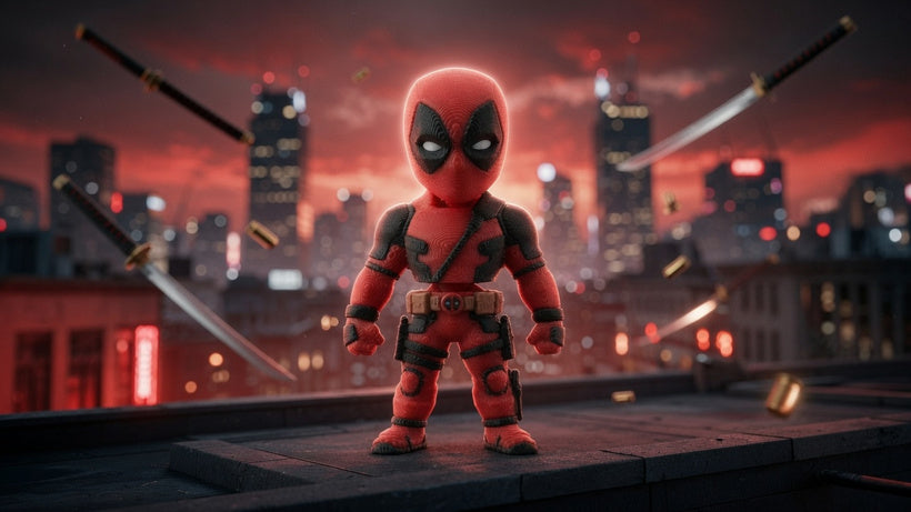 Articulated Deadpool Minifigure Collectible Keychain.