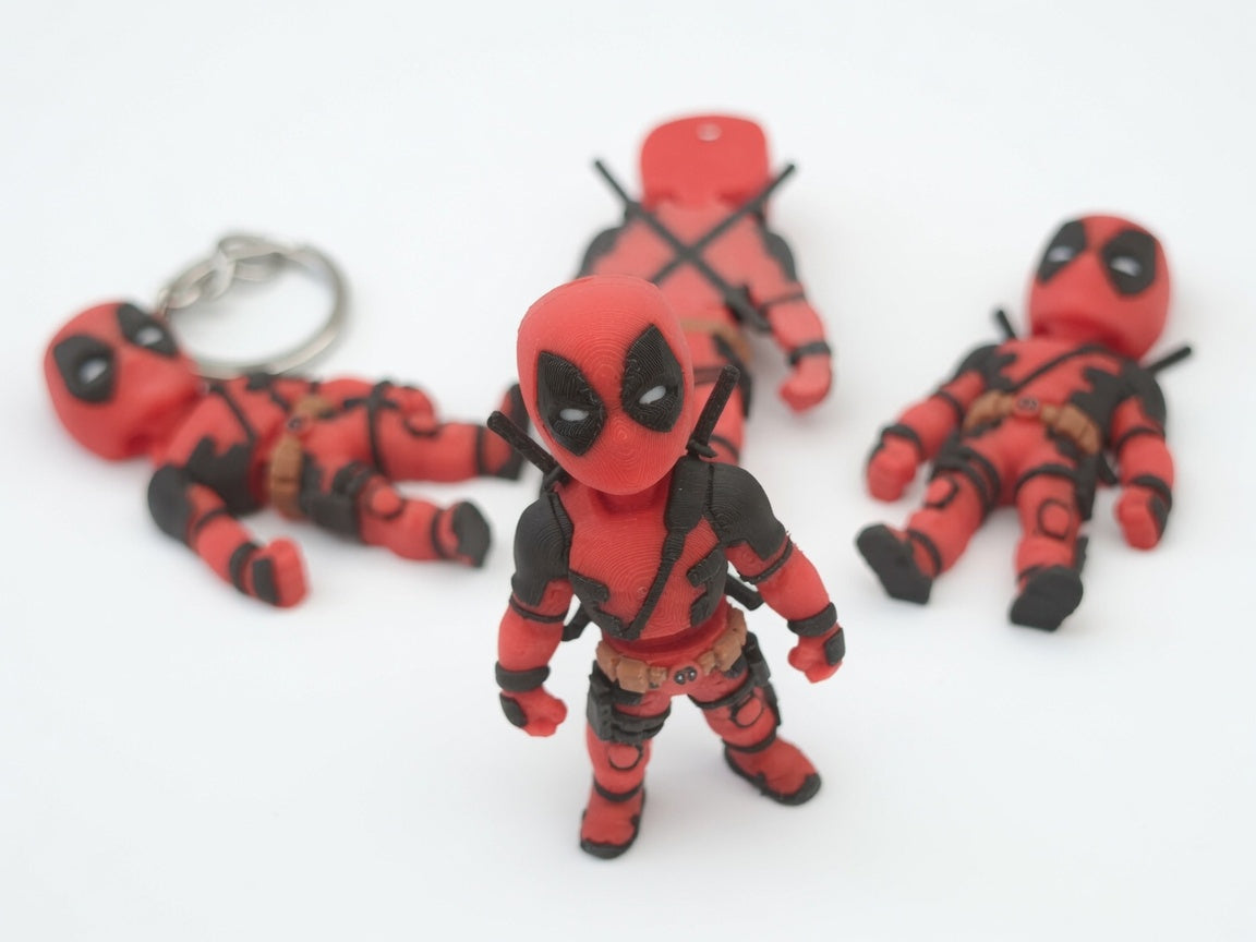 Articulated Deadpool Minifigure Collectible Keychain.