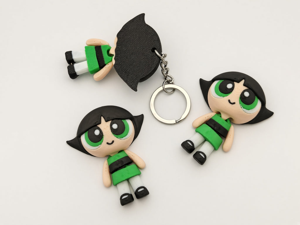 Articulated Powerpuff Girls Minifigure Collectible Keychain (Bubbles, Buttercup and Blossom)