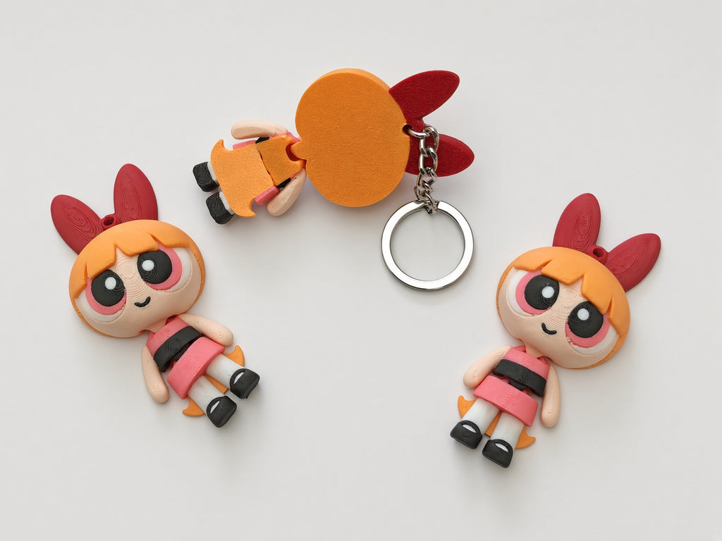 Articulated Powerpuff Girls Minifigure Collectible Keychain (Bubbles, Buttercup and Blossom)